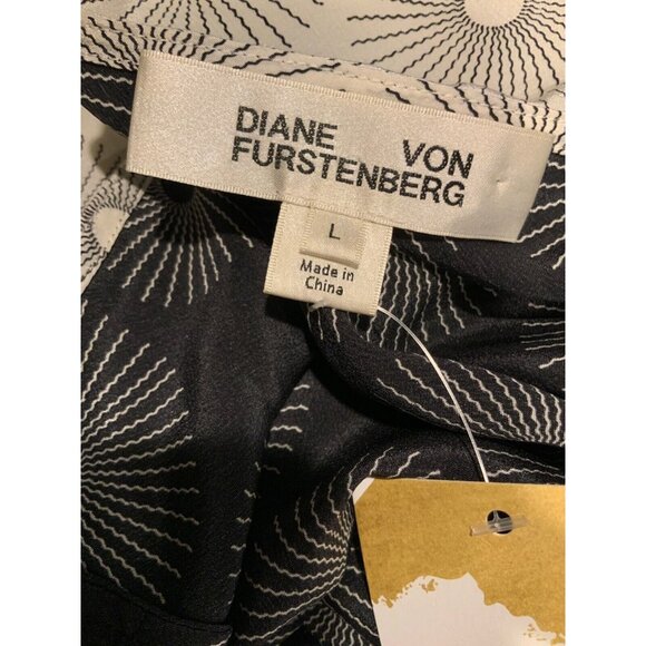 Diane Von Furstenberg Black & White 100% Silk Sunburst Pattern Tank Top, Size L - Picture 6 of 7